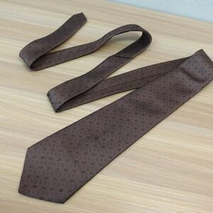 Vintage Brown Neck Tie Mens Ribbed Silk Circle Medallion USA Made 80s AMBASSADOR